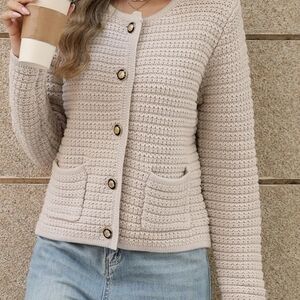 Women's Cream Button-Up Sweater